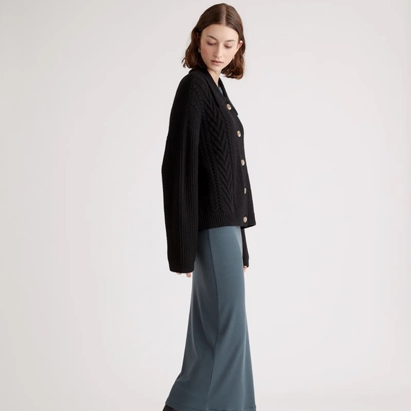 QUINCE Australian Merino Wool Collared Cable Cardigan - Picture 5 of 9